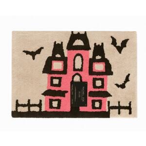 Rachel Zoe Halloween Haunted House Bath Rug in Light Gray & Pink – NEW